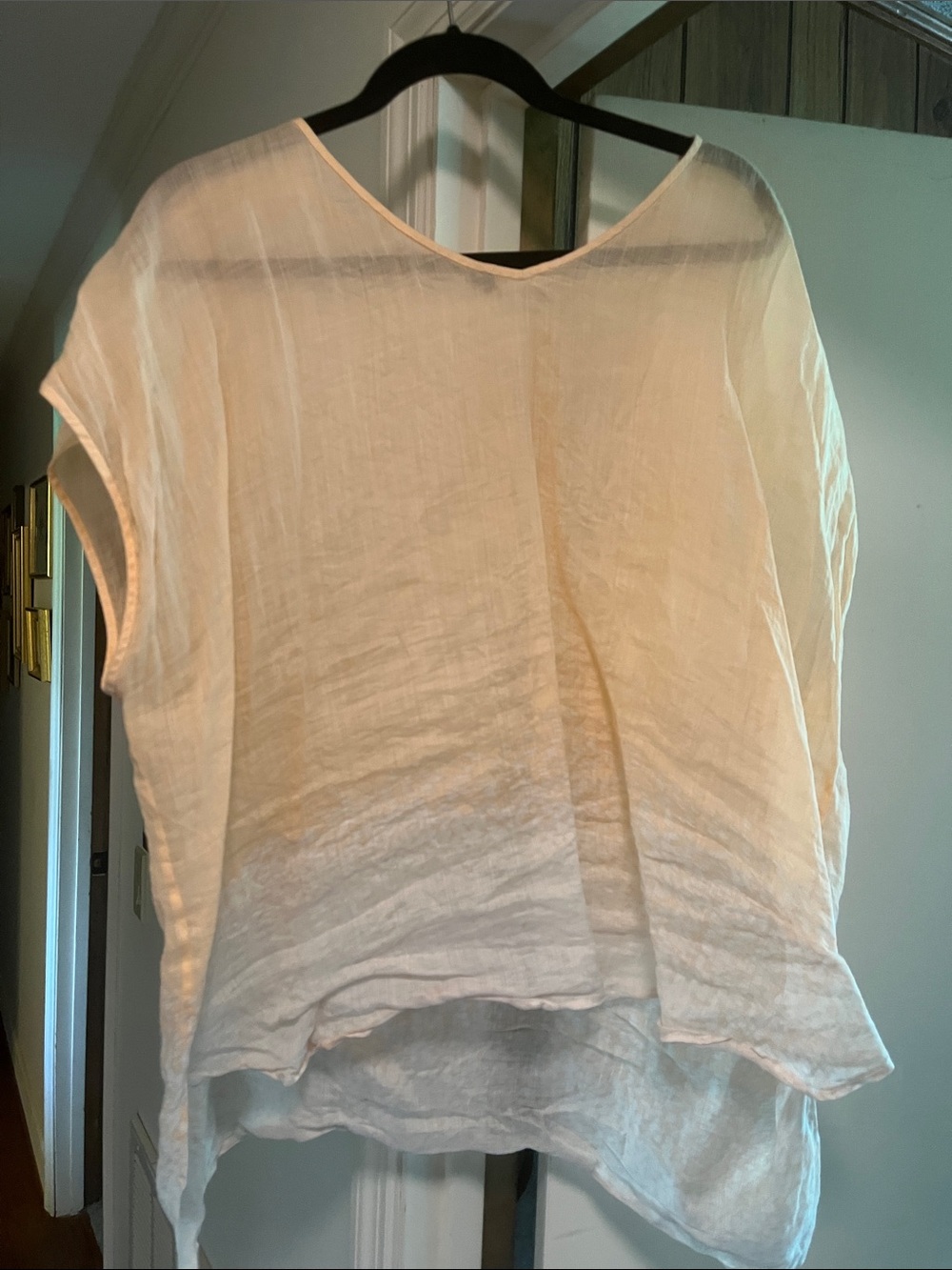 Eileen Fisher Soft Cream Linen V-Neck Tunic